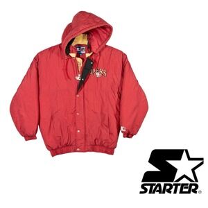 Vtg Starter San Francisco 49ers Hooded‎ Puffer Jacket Mens Large NFL Football